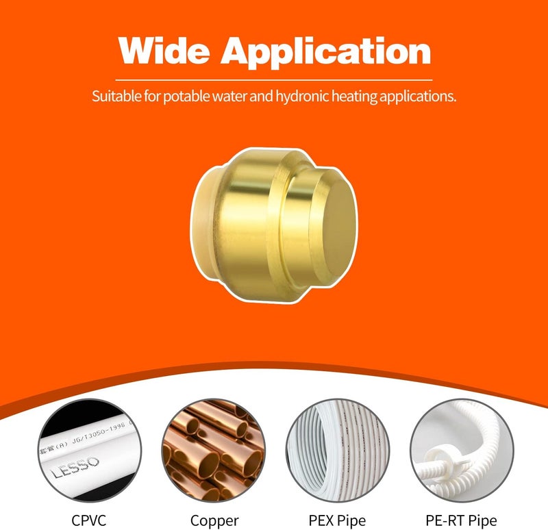 Ruby Q 2 Pack Push-to-Connect Plumbing Fittings, 1/2" Pushfit End Cap Fittings with Disconnect Clip for Copper, PEX, CPVC Pipe - Image 3